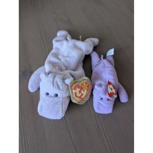 Ty Happy the Hippo Beanie Baby Set of 2 Teenie Purple Sensory Toy Kids Plush